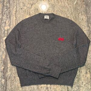 NWOT Artizia Sunday Best Abby Crewneck Wool Sweater Grey w/ Cherry detail Sz S